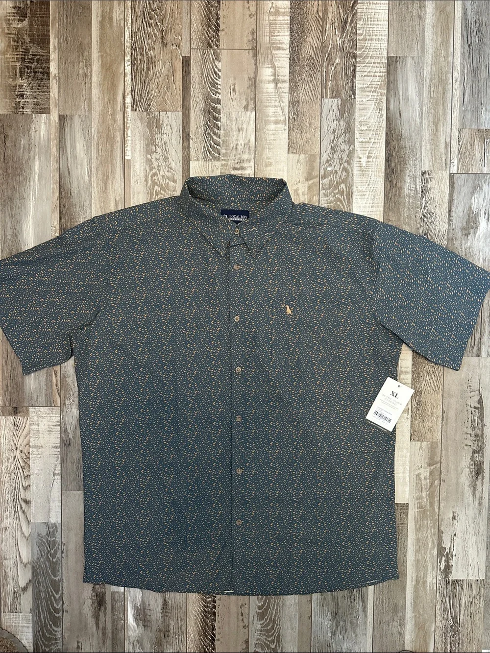 Local Boy Low-country Short-Sleeve Button-Down Shirt with Micro Fish Print - Picture 1 of 8